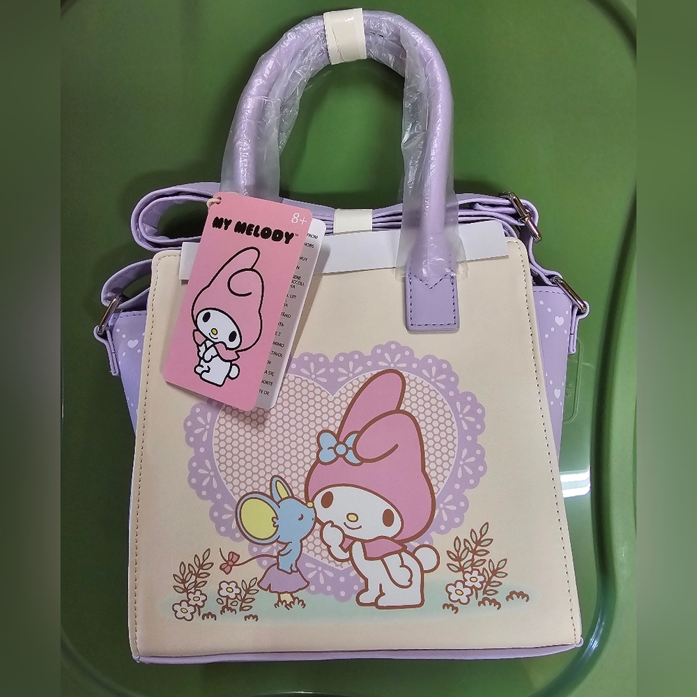 Loungefly Sanrio My Melody and friend lavender satchel.